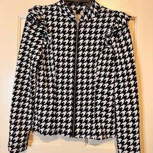 SHEIN Black and White Houndstooth Zip-Front Jacket